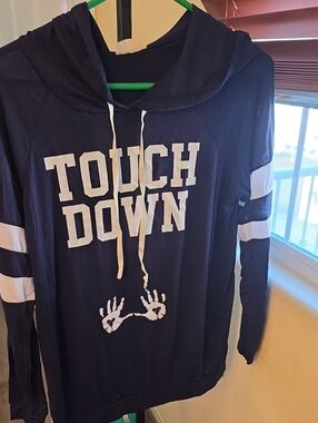 Navy 'TOUCH DOWN' Hoodie with White Stripes